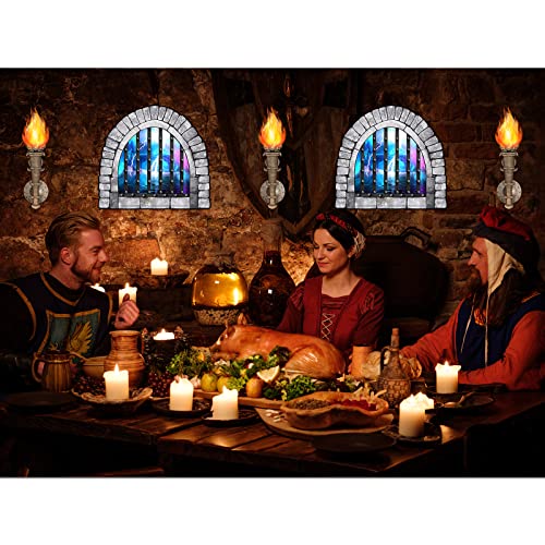 Medieval Castle Party Decorations: 11-Piece Set with Brick Tablecloth and Window & Torch Stickers