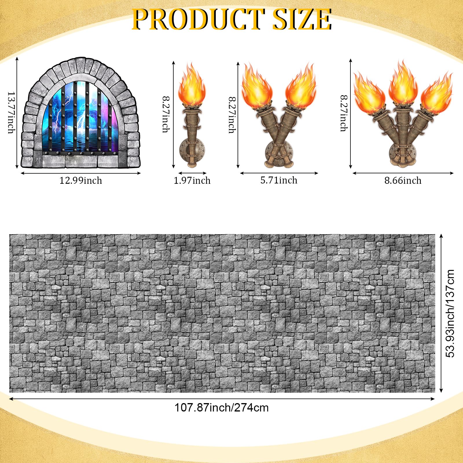 Medieval Castle Party Decorations: 11-Piece Set with Brick Tablecloth and Window & Torch Stickers