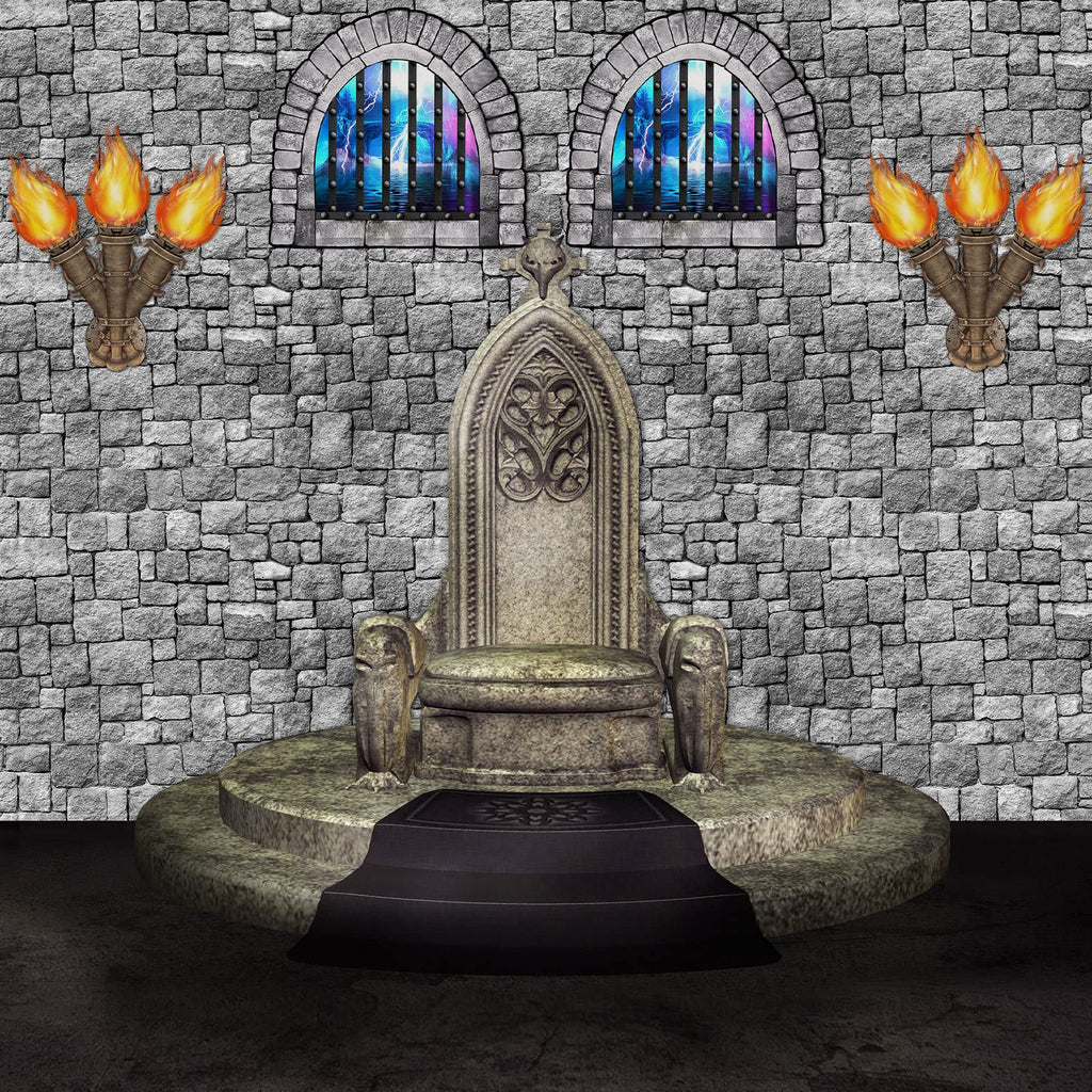 Medieval Castle Party Decorations: 11-Piece Set with Brick Tablecloth and Window & Torch Stickers
