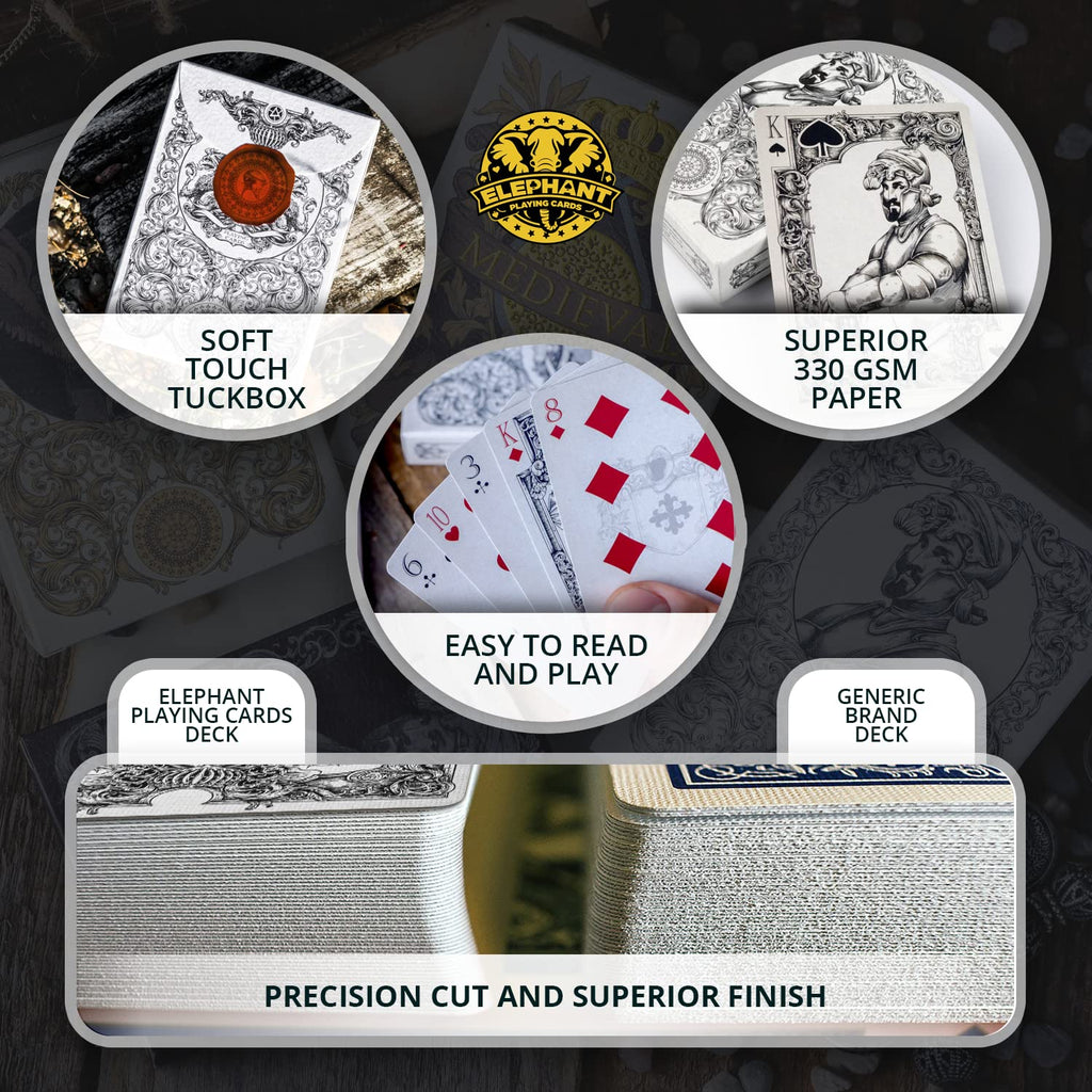 Medieval Playing Cards with Red Wax Seal & Free eBook – Premium Black Poker Deck by Elephant Playing Cards