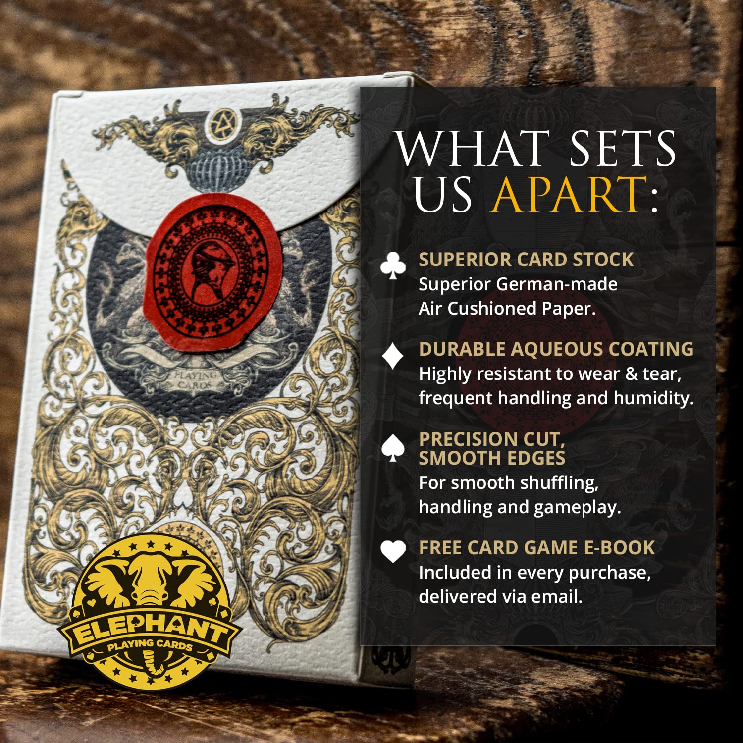 Medieval Playing Cards with Wax Seal & Free eBook – Black Poker Deck by Elephant Playing Cards