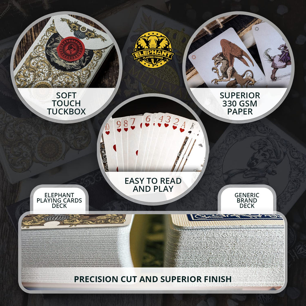 Medieval Playing Cards with Wax Seal & Free eBook – Black Poker Deck by Elephant Playing Cards