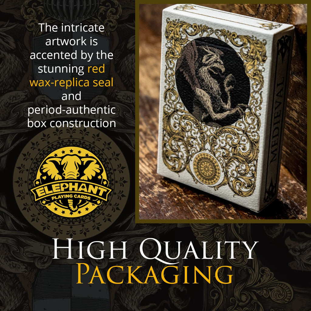 Medieval Playing Cards with Wax Seal & Free eBook – Black Poker Deck by Elephant Playing Cards