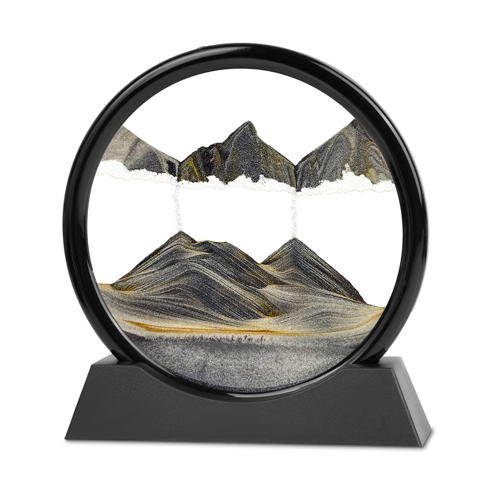 Meeitec 7 Inch Round Moving Sand Art - 3D Liquid Motion Deep Sea Sandscape in Black Frame