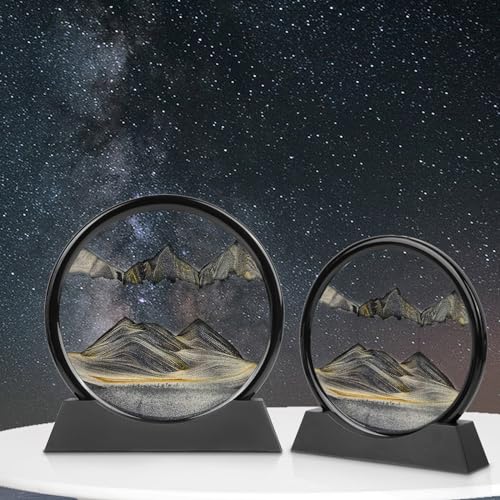 Meeitec 7 Inch Round Moving Sand Art - 3D Liquid Motion Deep Sea Sandscape in Black Frame