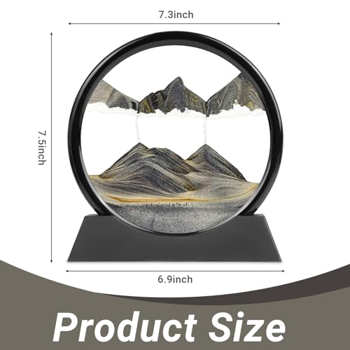 Meeitec 7 Inch Round Moving Sand Art - 3D Liquid Motion Deep Sea Sandscape in Black Frame