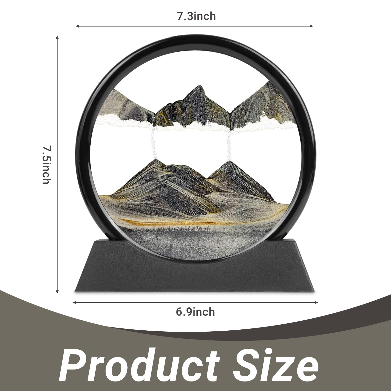 Meeitec 7 Inch Round Moving Sand Art - 3D Liquid Motion Deep Sea Sandscape in Black Frame