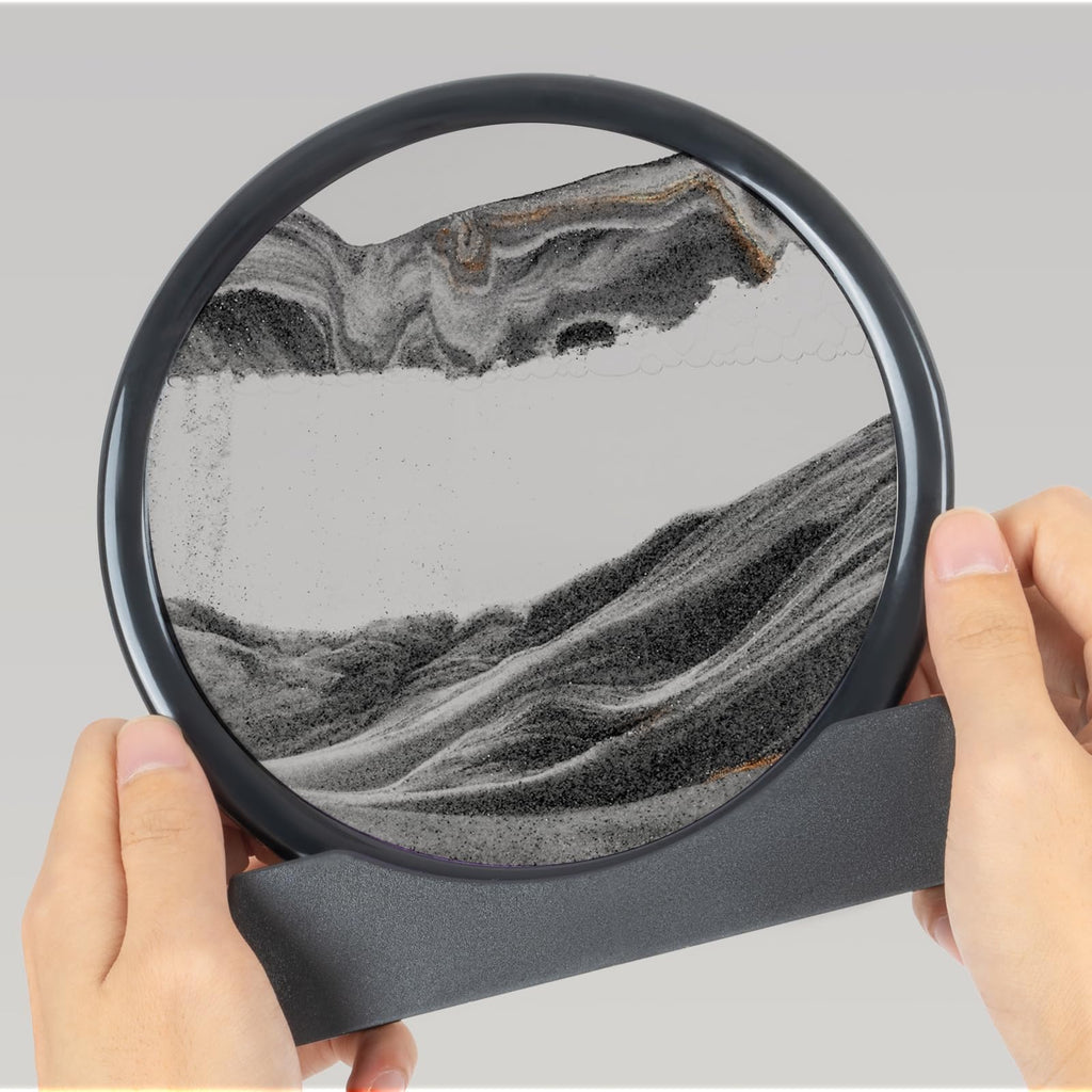 Meeitec 7 Inch Round Moving Sand Art - 3D Liquid Motion Deep Sea Sandscape in Black Frame
