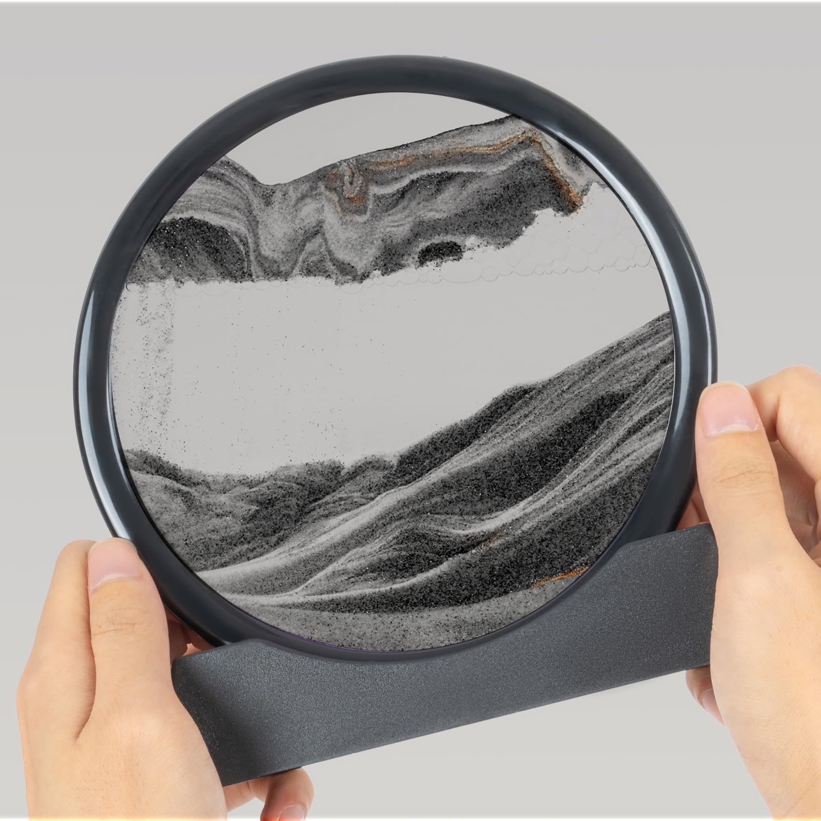 Meeitec 7 Inch Round Moving Sand Art - 3D Liquid Motion Deep Sea Sandscape in Black Frame