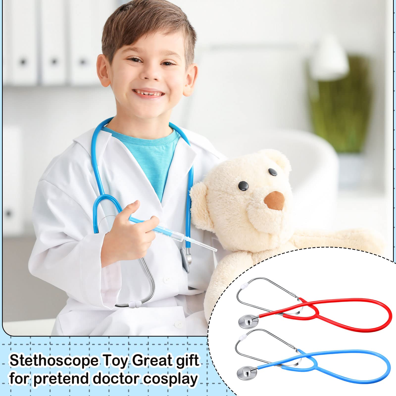 meekoo 2-Pack Kids Stethoscopes - Real Working Toy for Doctor Role Play (Red & Blue)