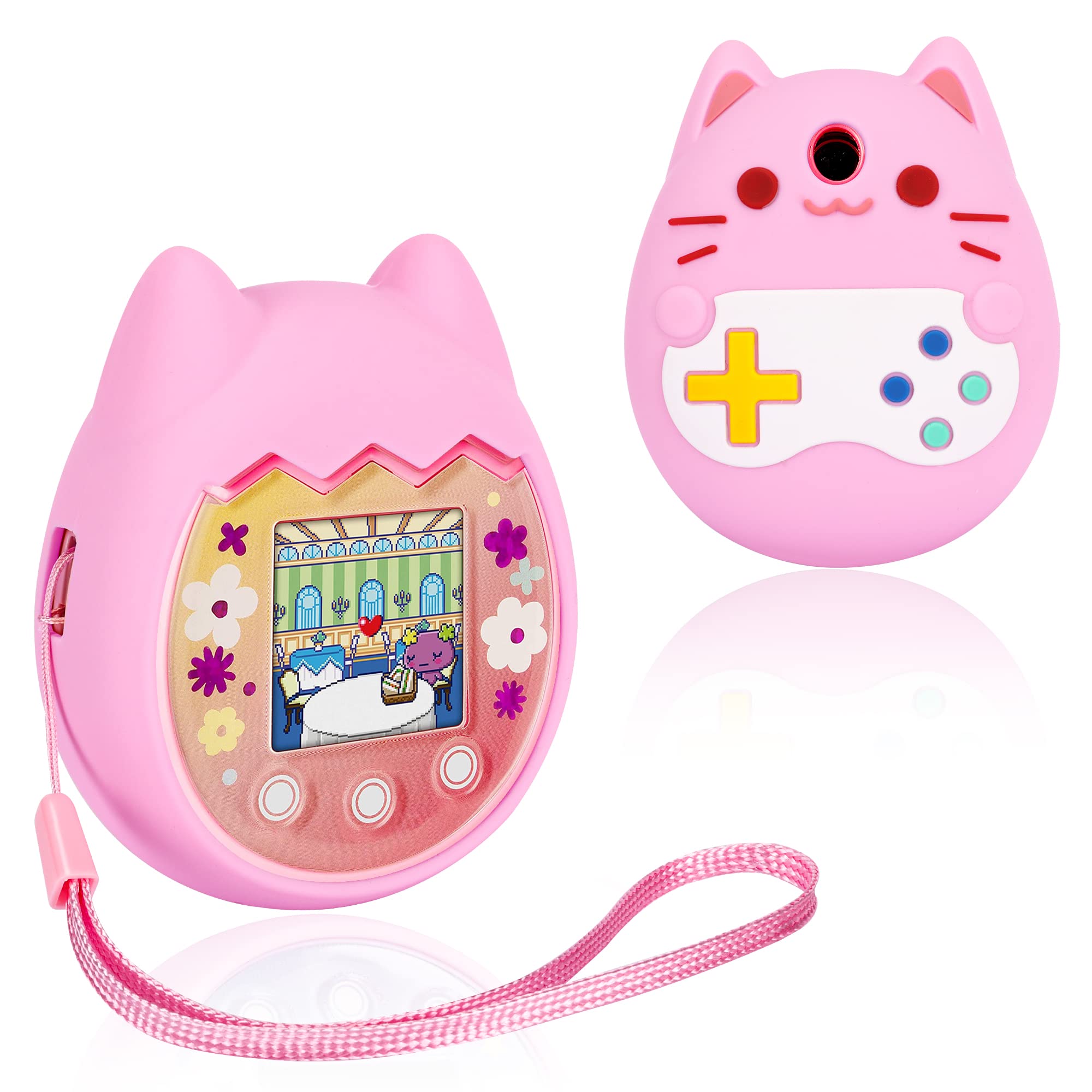 Meetikar Pink Silicone Cover for Tamagotchi Pix with Lanyard