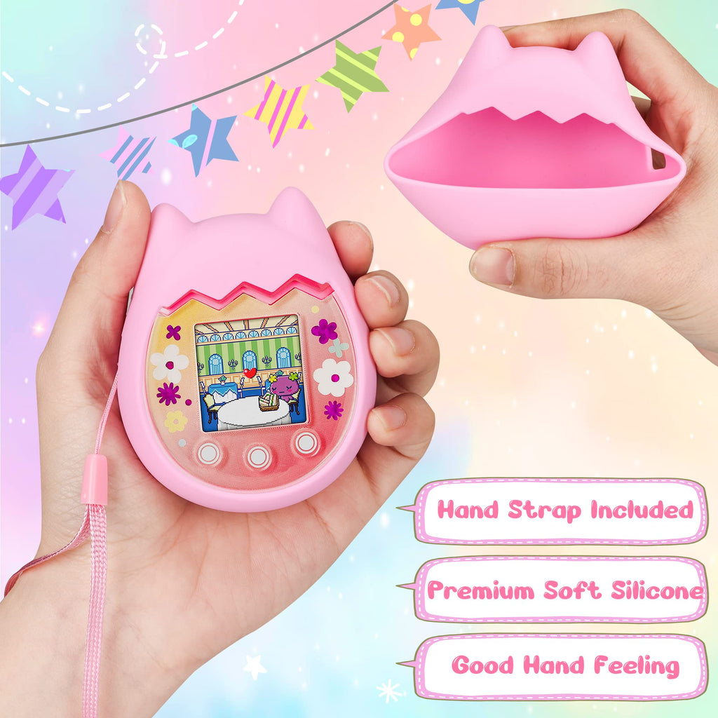 Meetikar Pink Silicone Cover for Tamagotchi Pix with Lanyard