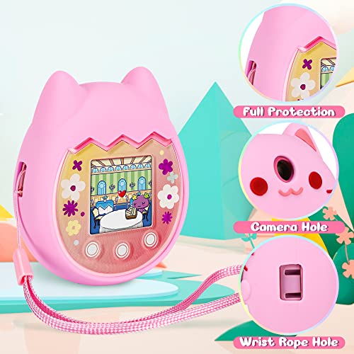 Meetikar Pink Silicone Cover for Tamagotchi Pix with Lanyard