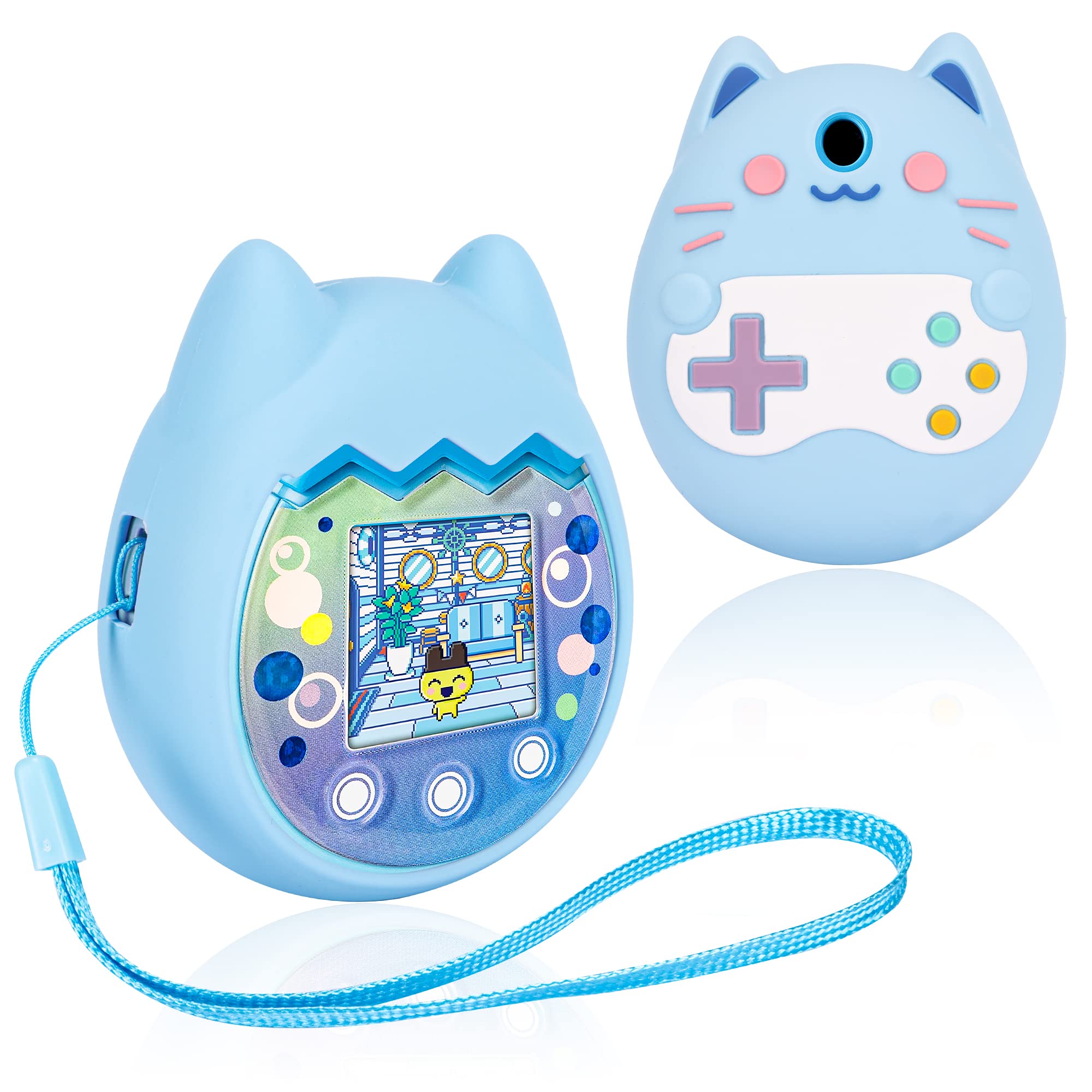 Meetikar Silicone Cover for Tamagotchi Pix – Blue Protective Sleeve with Finger Lanyard