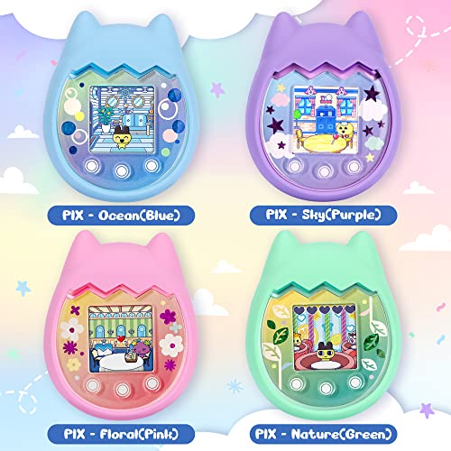 Meetikar Silicone Cover for Tamagotchi Pix – Blue Protective Sleeve with Finger Lanyard