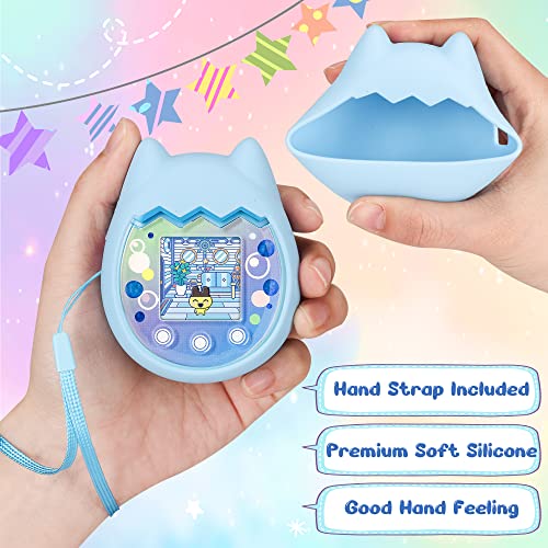 Meetikar Silicone Cover for Tamagotchi Pix – Blue Protective Sleeve with Finger Lanyard