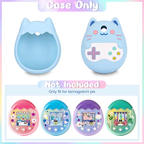 Meetikar Silicone Cover for Tamagotchi Pix – Blue Protective Sleeve with Finger Lanyard