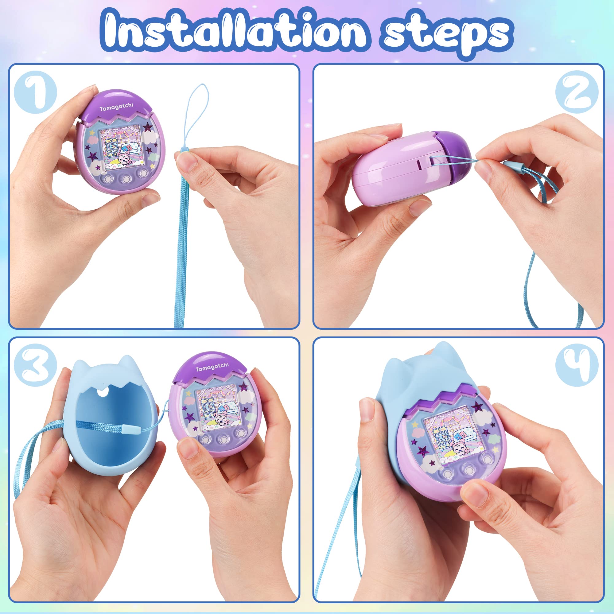 Meetikar Silicone Cover for Tamagotchi Pix – Blue Protective Sleeve with Finger Lanyard