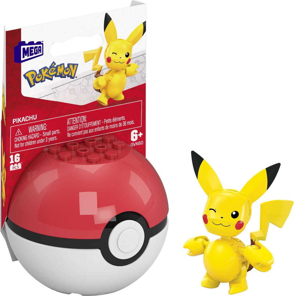 Mega Construx Pokémon Pikachu Building Set – 16-Piece Poseable Figure with Poké Ball Display (GVK60)