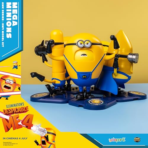 Mega Dave Minion Action Figure - Despicable Me 4 Toy with 6 Expressions and Hidden Pocket, Building Kit for Ages 8+