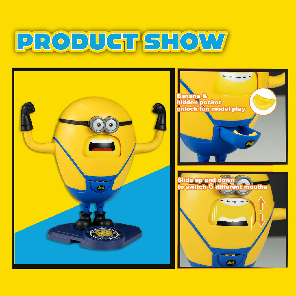 Mega Dave Minion Action Figure - Despicable Me 4 Toy with 6 Expressions and Hidden Pocket, Building Kit for Ages 8+