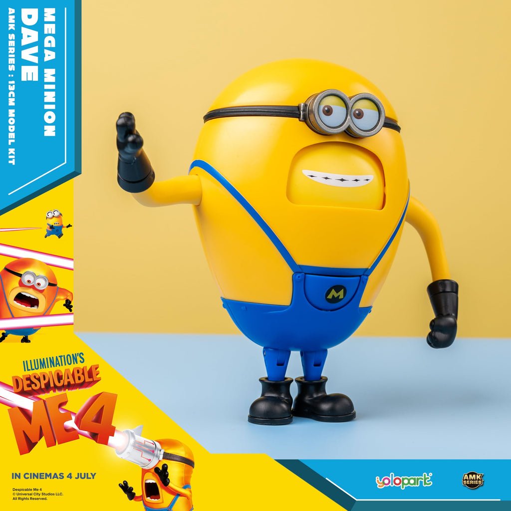 Mega Dave Minion Action Figure - Despicable Me 4 Toy with 6 Expressions and Hidden Pocket, Building Kit for Ages 8+