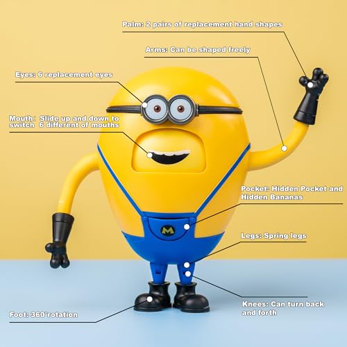Mega Dave Minion Action Figure - Despicable Me 4 Toy with 6 Expressions and Hidden Pocket, Building Kit for Ages 8+