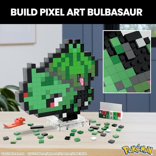 Mega Pokémon Bisasam Retro Look - 15 cm Buildable Pixel Art Figure with Wall Mount, Officially Licensed