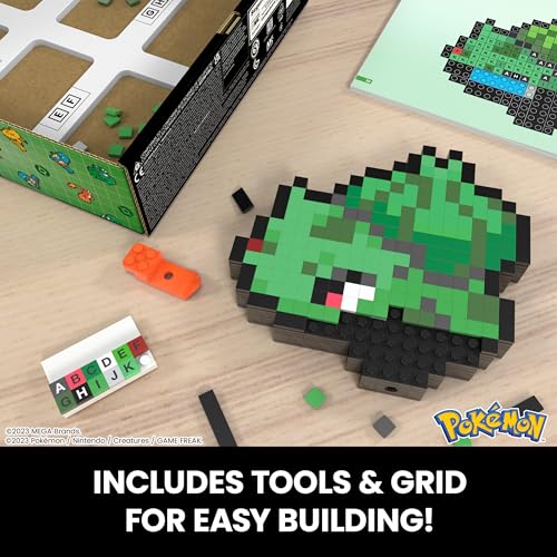 Mega Pokémon Bisasam Retro Look - 15 cm Buildable Pixel Art Figure with Wall Mount, Officially Licensed