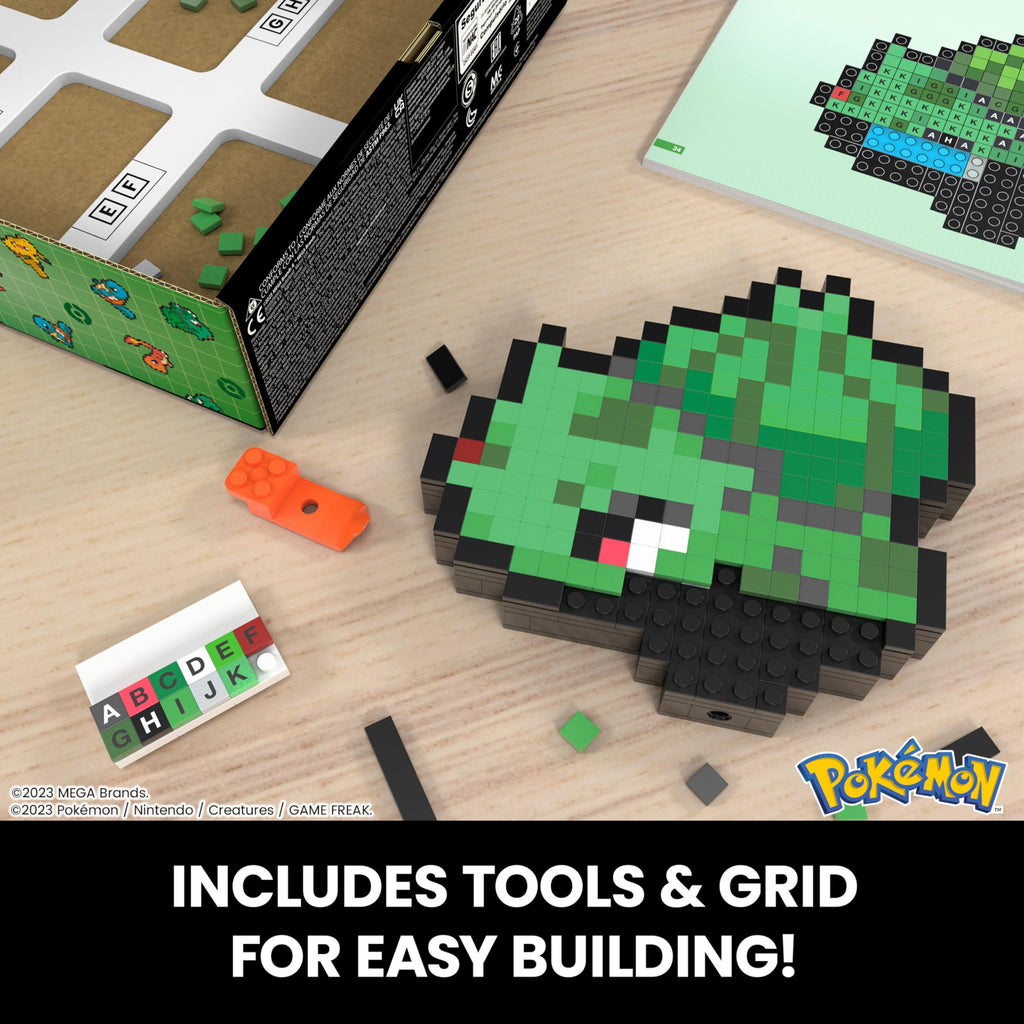 Mega Pokémon Bisasam Retro Look - 15 cm Buildable Pixel Art Figure with Wall Mount, Officially Licensed