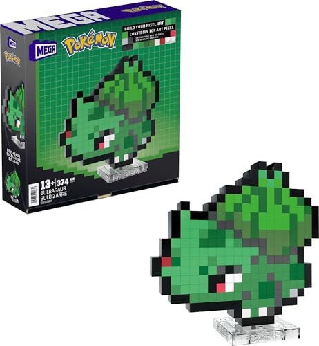 Mega Pokémon Bisasam Retro Look - 15 cm Buildable Pixel Art Figure with Wall Mount, Officially Licensed