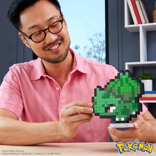 Mega Pokémon Bisasam Retro Look - 15 cm Buildable Pixel Art Figure with Wall Mount, Officially Licensed