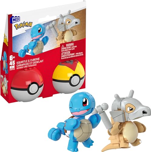 MEGA Pokémon Squirtle & Cubone Building Set – 45 Pieces, 2 Poseable Figures & Poké Balls