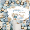 MEHOFOND 148PCS Boho Little Pumpkin Baby Shower Balloon Arch Kit – Blue & Gold Fall Decorations with Banner and Tying Tool