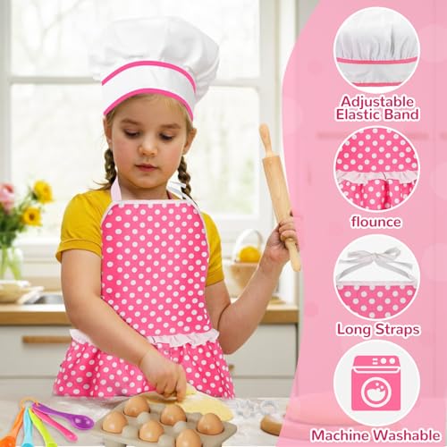 MEIDAYAI 23-Piece Kids Cooking Baking Set with Chef Hat & Apron – Pretend Play Kitchen Toys for 3-8 Year Old Girls