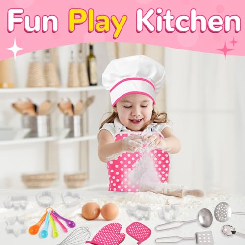 MEIDAYAI 23-Piece Kids Cooking Baking Set with Chef Hat & Apron – Pretend Play Kitchen Toys for 3-8 Year Old Girls