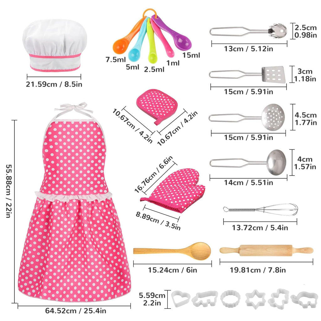MEIDAYAI 23-Piece Kids Cooking Baking Set with Chef Hat & Apron – Pretend Play Kitchen Toys for 3-8 Year Old Girls