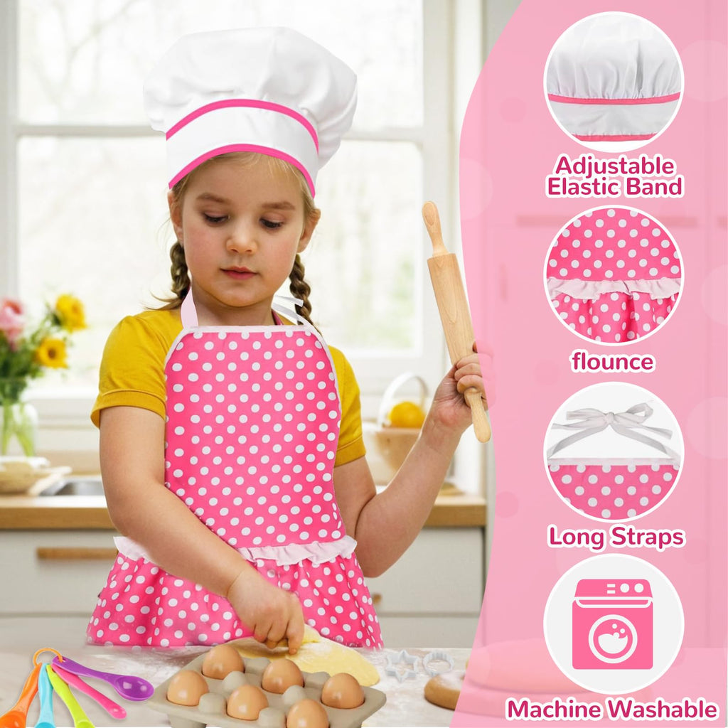 MEIDAYAI 23-Piece Kids Cooking Baking Set with Chef Hat & Apron – Pretend Play Kitchen Toys for 3-8 Year Old Girls
