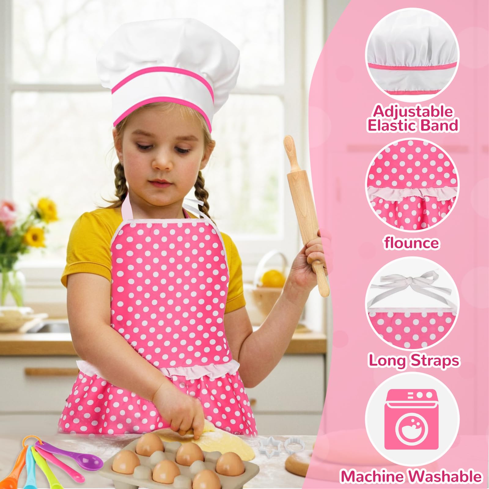 MEIDAYAI 23-Piece Kids Cooking Baking Set with Chef Hat & Apron – Pretend Play Kitchen Toys for 3-8 Year Old Girls