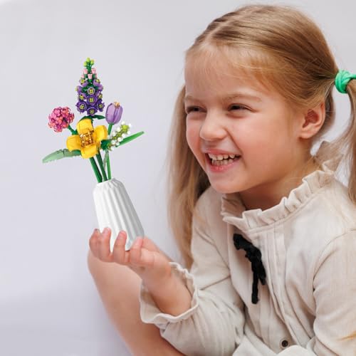 MEIEST Purple Flower Bouquet Building Blocks Set – Mini Bricks Plant Model for DIY Decor