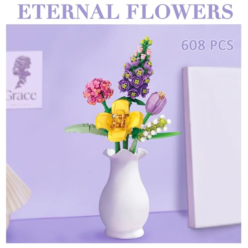 MEIEST Purple Flower Bouquet Building Blocks Set – Mini Bricks Plant Model for DIY Decor