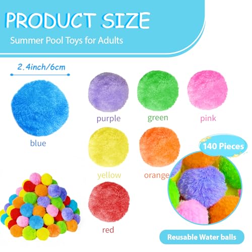 Meirrnyyu 140 Pcs Colorful Water Balls - Reusable Foam Sponge Balls for Pool, Beach, Outdoor Games (7 Colors)