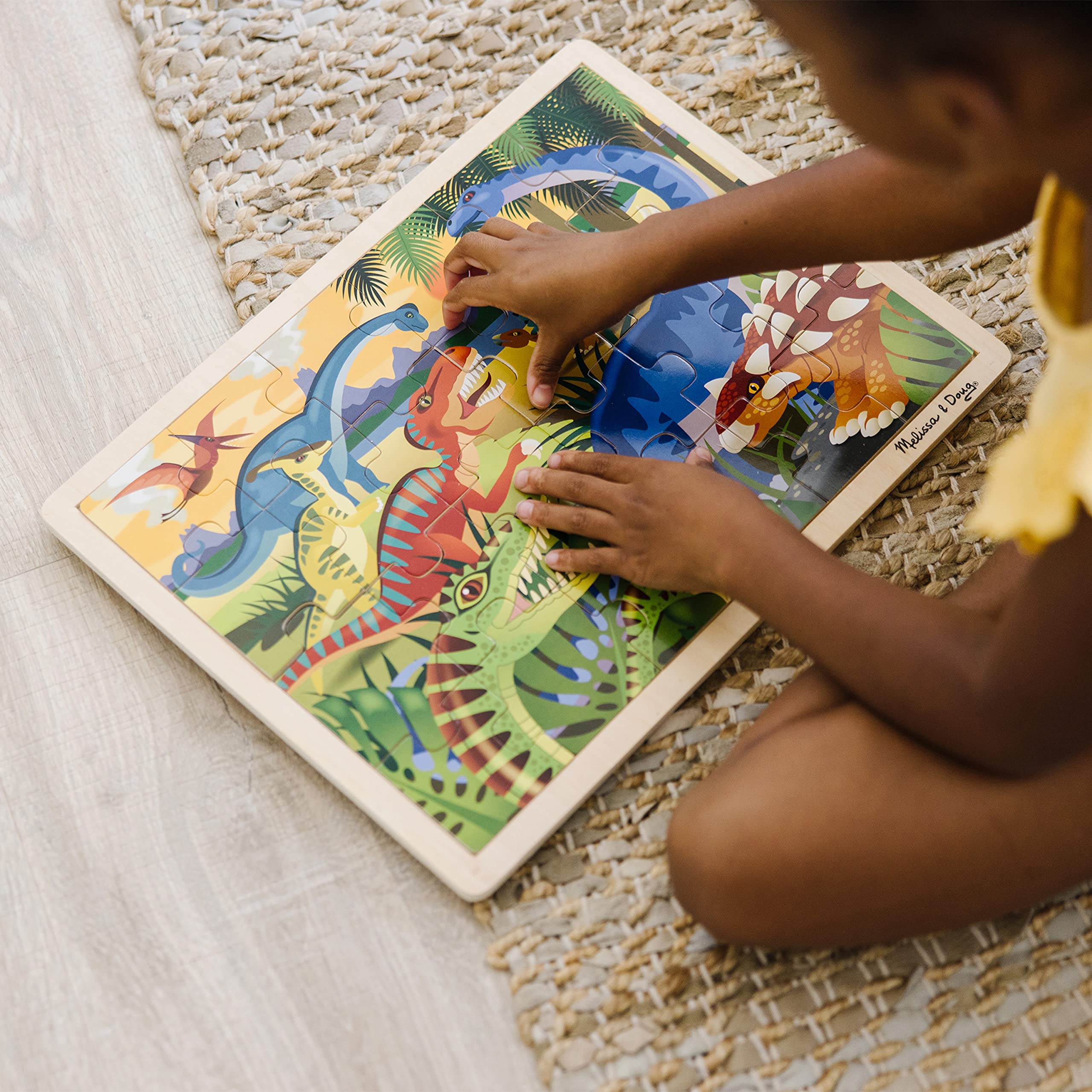 Melissa & Doug 24-Piece Wooden Dinosaur Jigsaw Puzzle with Tray