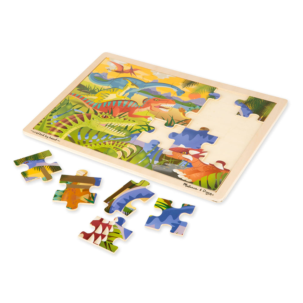 Melissa & Doug 24-Piece Wooden Dinosaur Jigsaw Puzzle with Tray