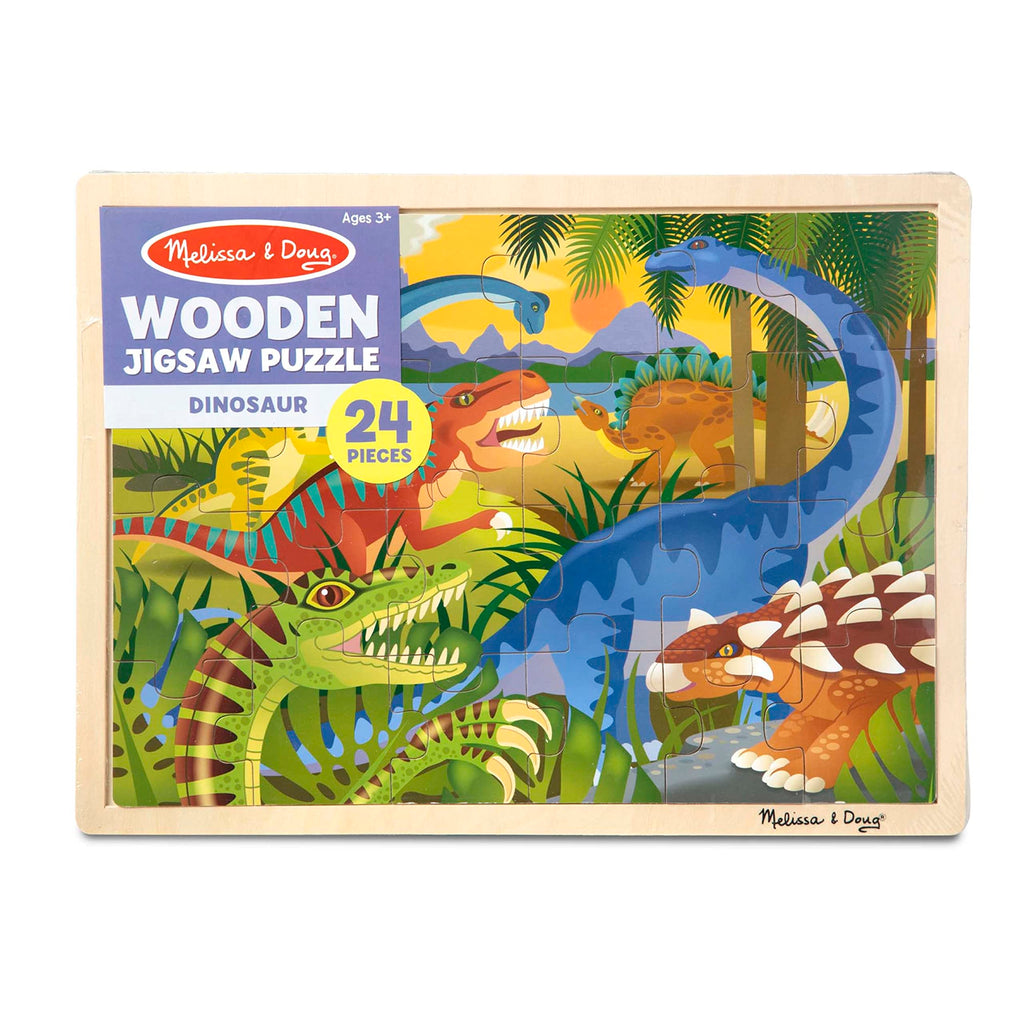 Melissa & Doug 24-Piece Wooden Dinosaur Jigsaw Puzzle with Tray