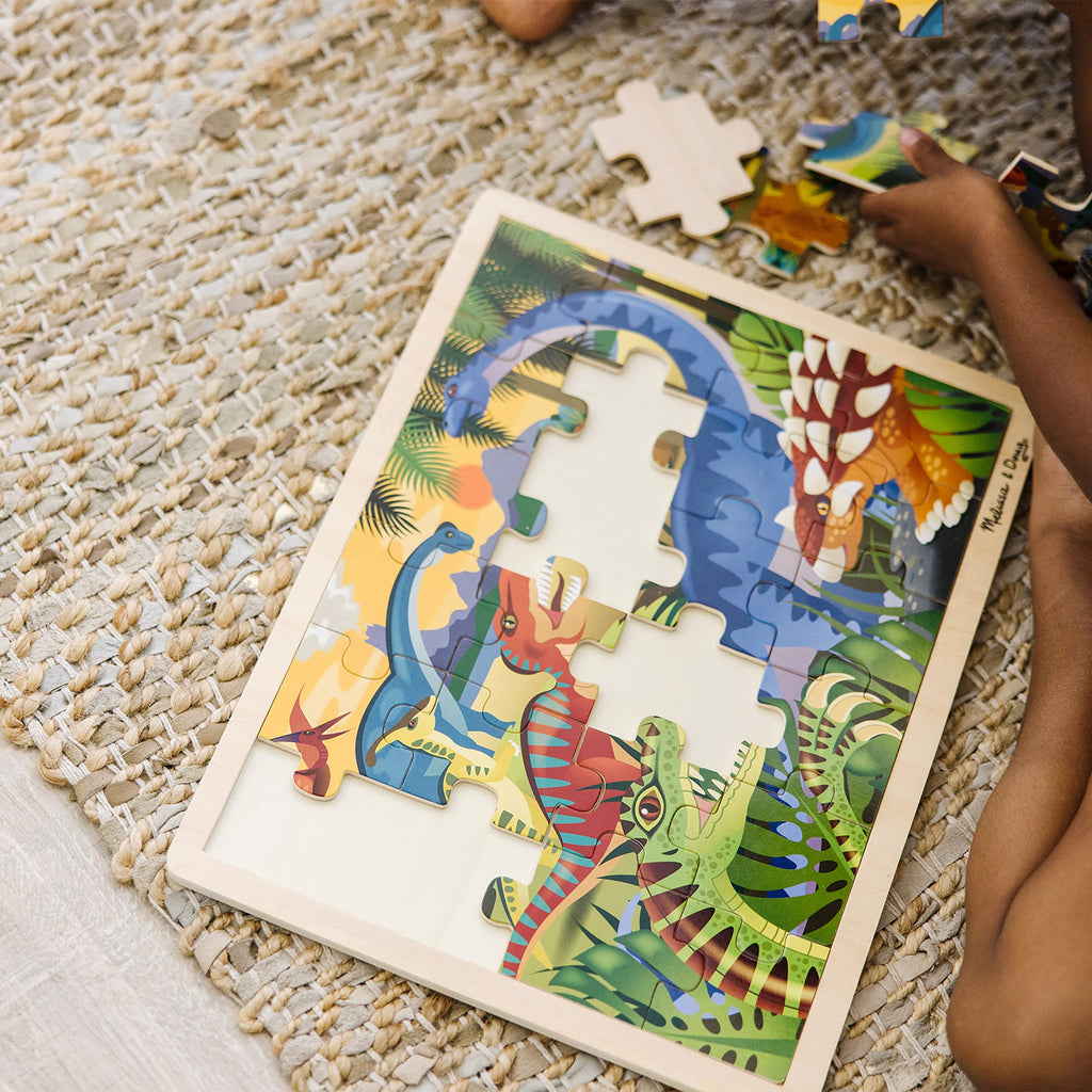 Melissa & Doug 24-Piece Wooden Dinosaur Jigsaw Puzzle with Tray