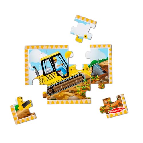 Melissa & Doug 4-in-1 Wooden Construction Vehicle Puzzles – 48 Pieces with Storage Box, Ages 3+