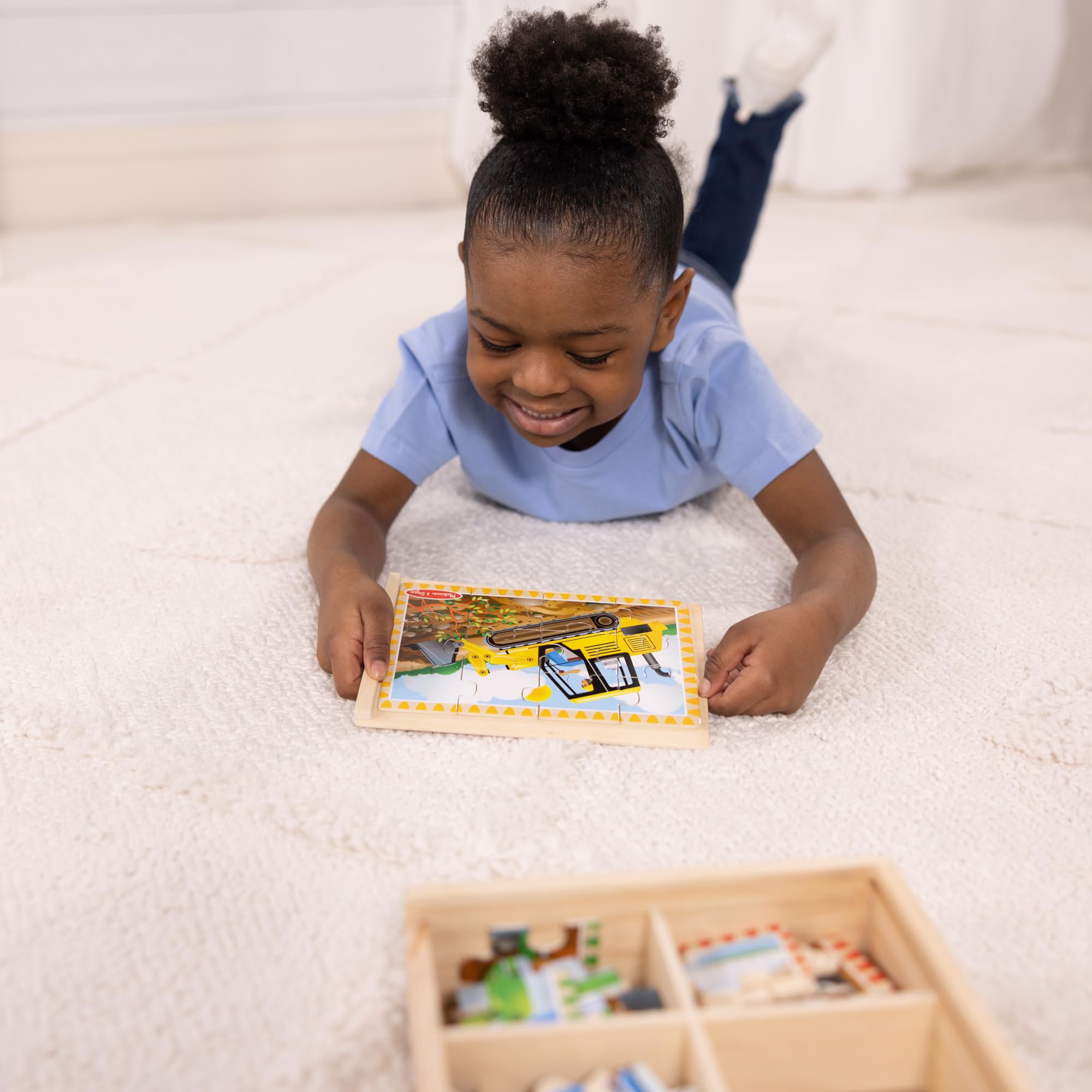 Melissa & Doug 4-in-1 Wooden Construction Vehicle Puzzles – 48 Pieces with Storage Box, Ages 3+