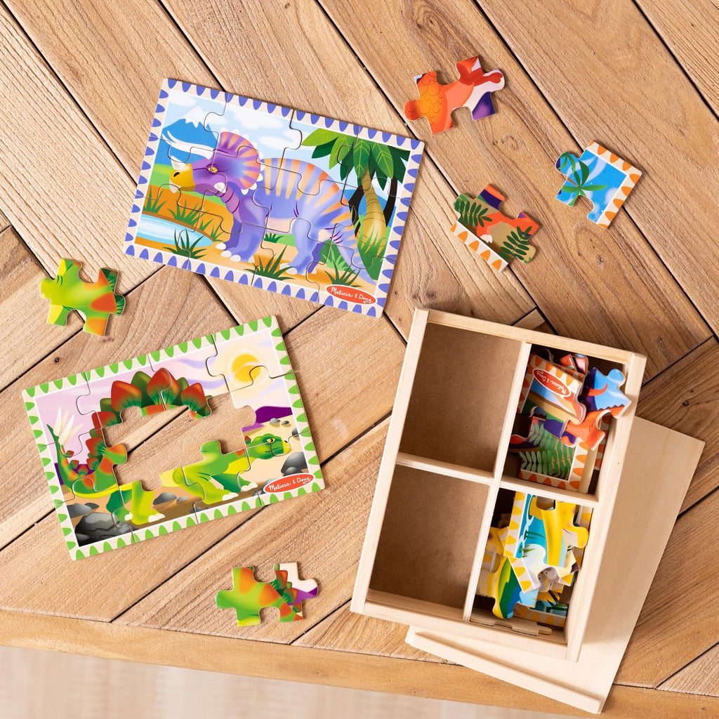 Melissa & Doug 4-in-1 Wooden Dinosaur Jigsaw Puzzles – 48 Pieces with Storage Box, Ages 3+