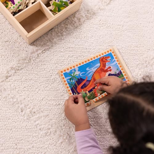 Melissa & Doug 4-in-1 Wooden Dinosaur Jigsaw Puzzles – 48 Pieces with Storage Box, Ages 3+